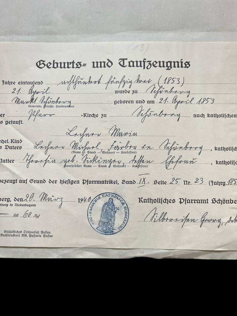 WW2 GERMAN BIRTH & BAPTISM CERTIFICATE — image 2