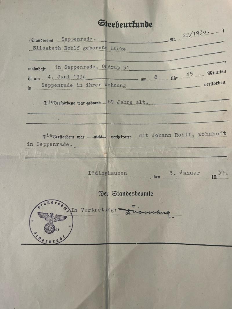 WW2 GERMAN DEATH CERTIFICATE — image 2