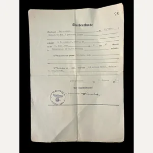 WW2 GERMAN DEATH CERTIFICATE
