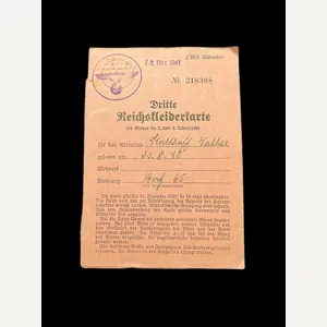 WW2 GERMAN CLOTHING CARD