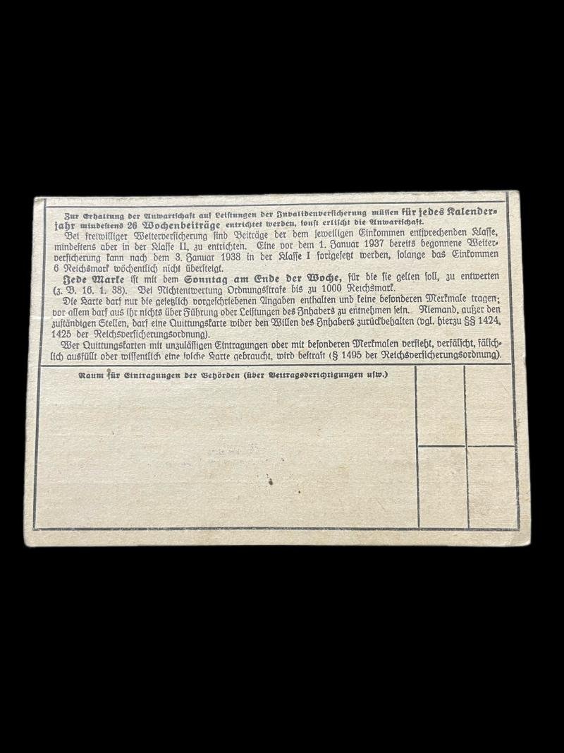 WW2 GERMAN INSURANCE CARD — image 2