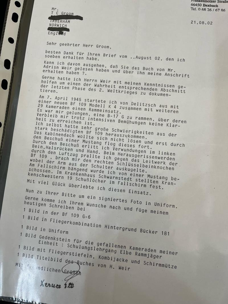 WW2 GERMAN BF-109 PILOTS SIGNATURE AND LETTER — image 3