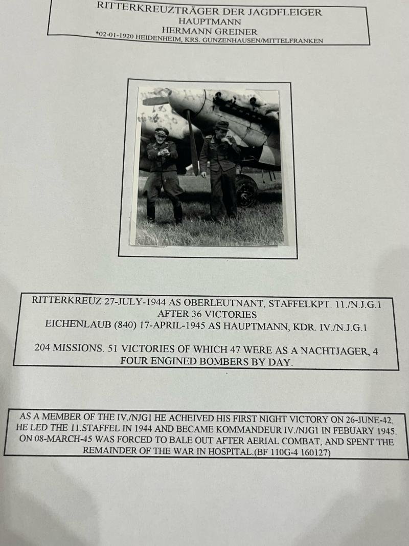 SIGNATURE OF WW2 GERMAN PILOT HAUPTMANN HERMANN GREINER — image 2