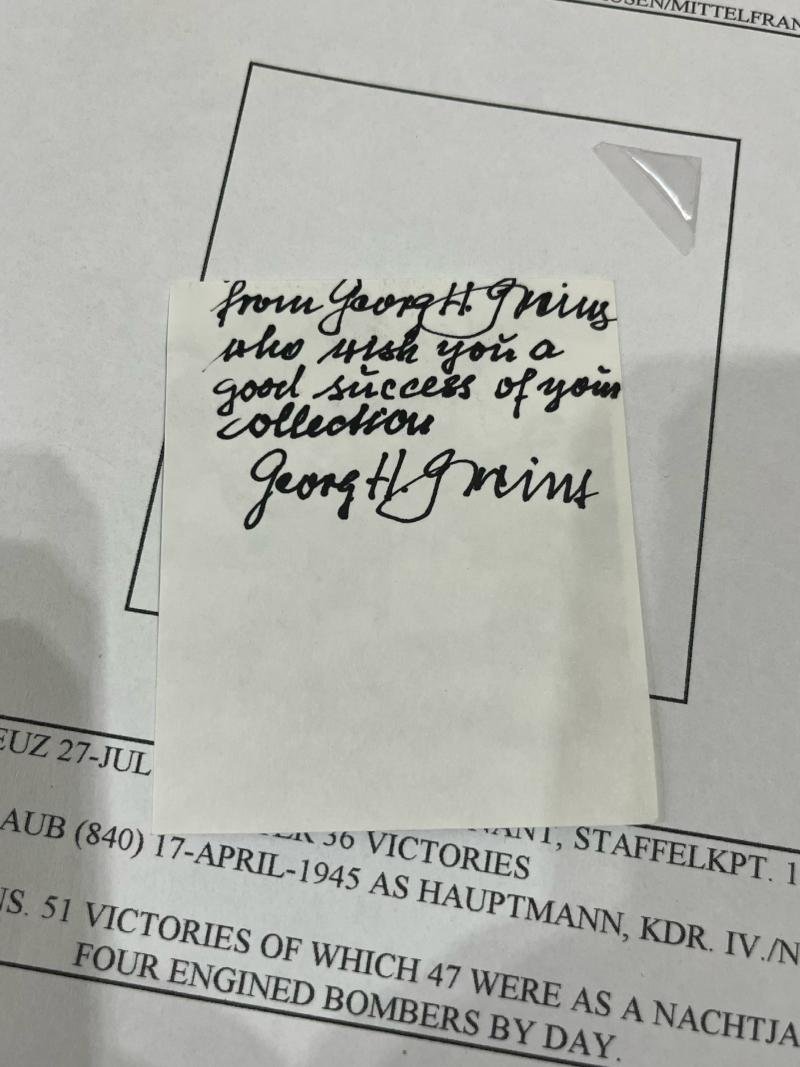 SIGNATURE OF WW2 GERMAN PILOT HAUPTMANN HERMANN GREINER — image 3