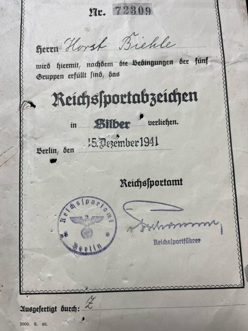 (Was £12.50) WW2 GERMAN REICHS SPORTS BADGE CERTIFICATE — image 2