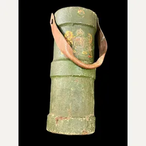 19TH CENTURY BRITISH CORDITE CONTAINER WITH LEATHER STRAP