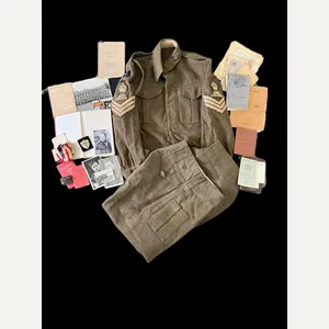 WW2 BRITISH ROYAL ARTILLERY BATTLEDRESS SET WITH PAPERWORK AND PROVINANCE