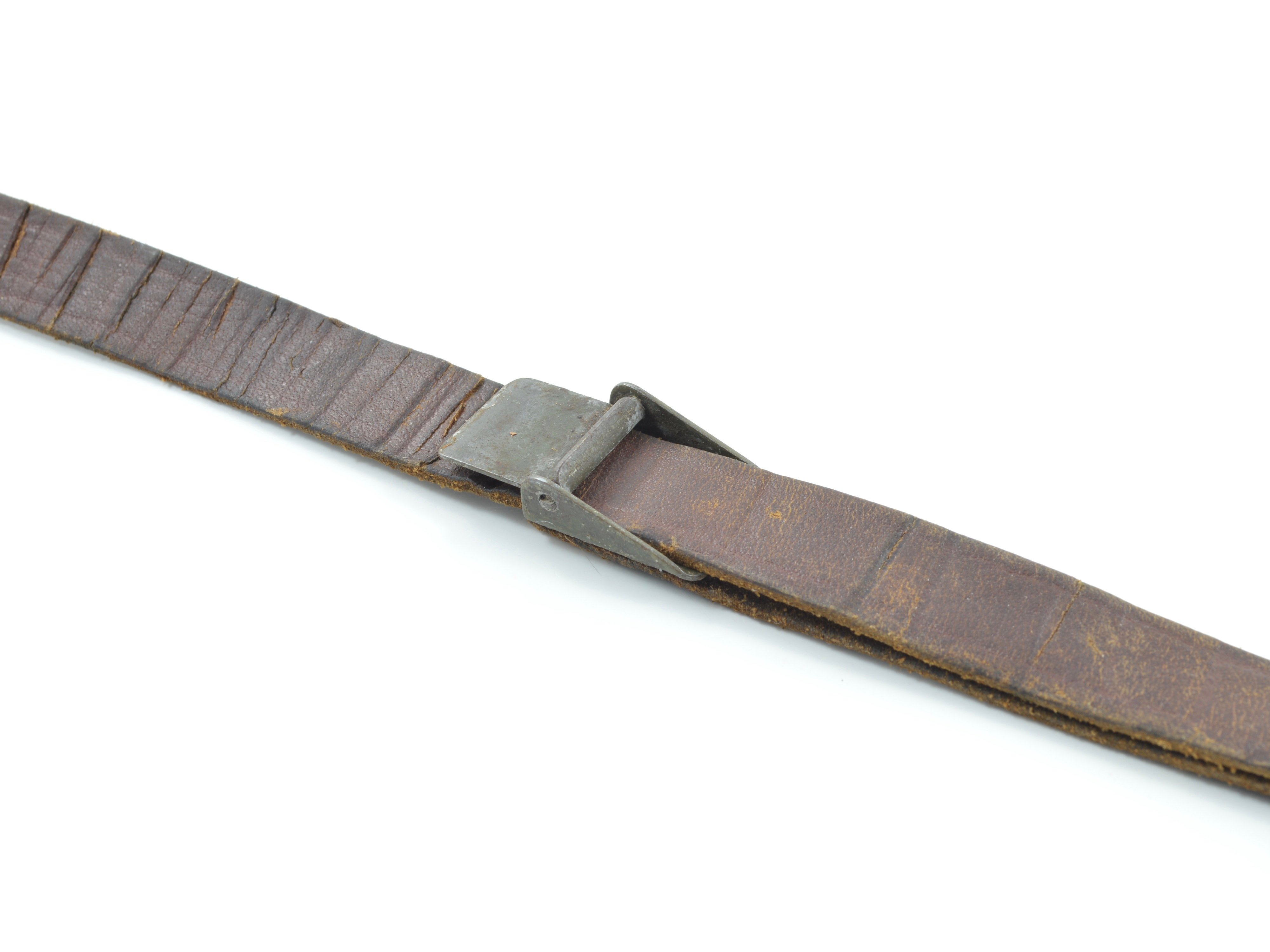 WWII Leather Liner Strap With Flat Green Steel Buckle — image 3