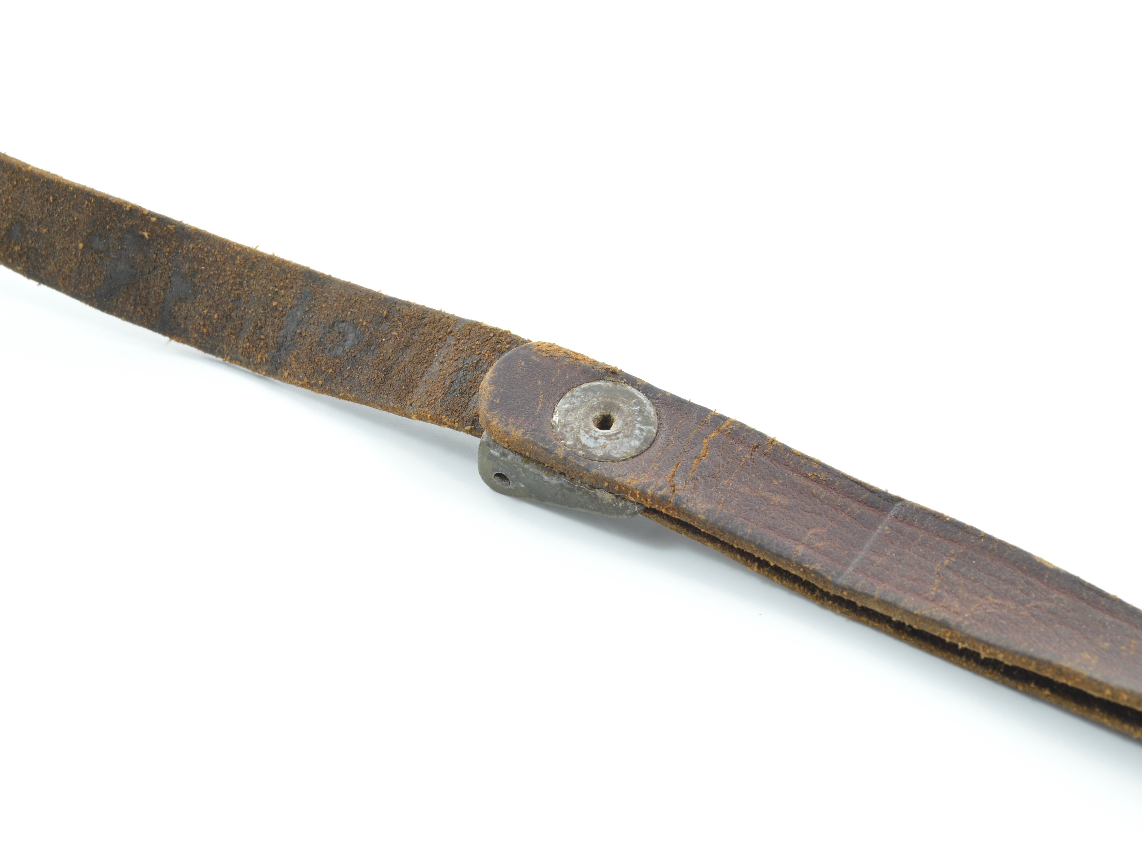 WWII Leather Liner Strap With Flat Green Steel Buckle — image 4