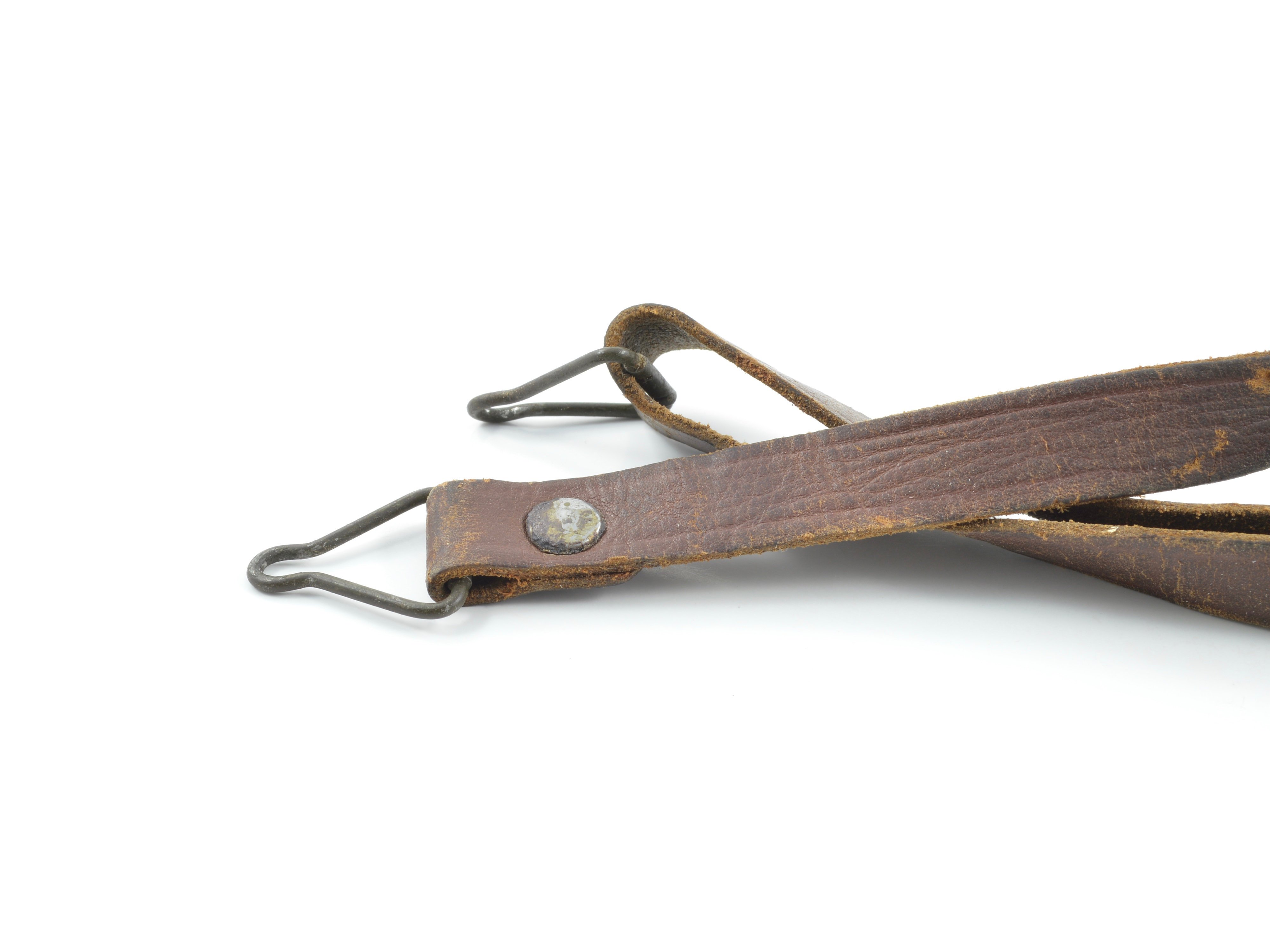 WWII Leather Liner Strap With Flat Green Steel Buckle — image 6