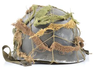 WWII Painted & Camouflaged Fixed Loop M1 Helmet & IMP …