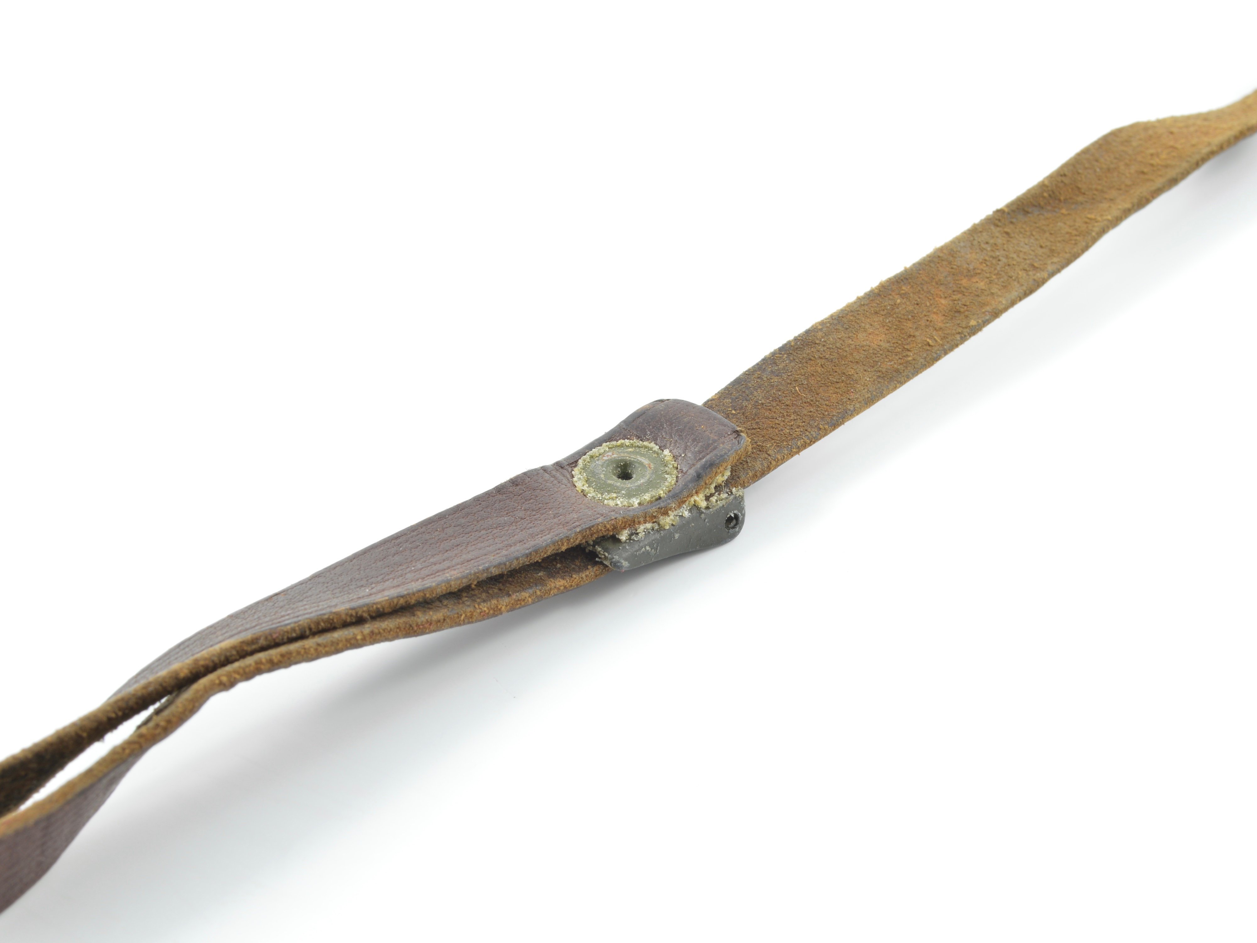 WWII Leather Liner Strap With Flat Green Steel Buckle — image 3