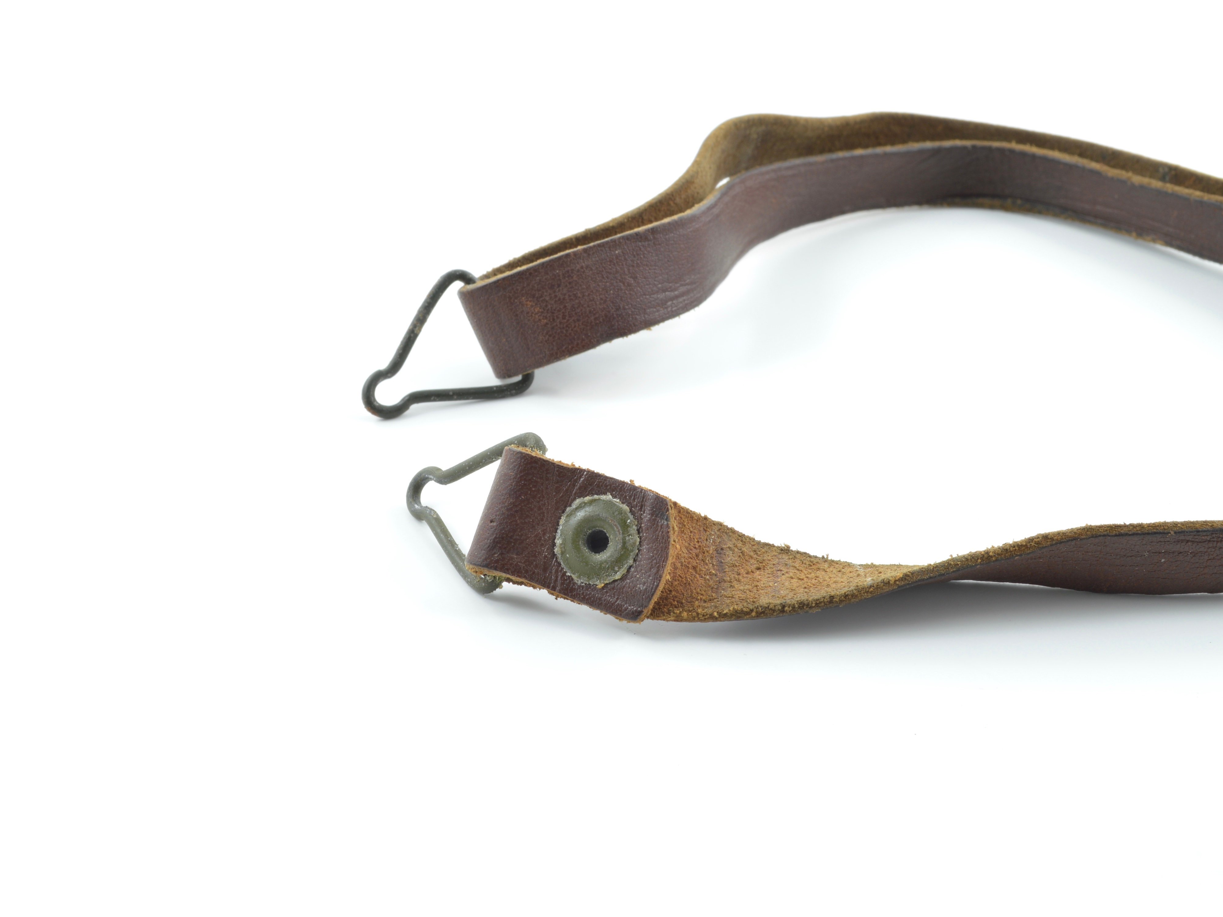 WWII Leather Liner Strap With Flat Green Steel Buckle — image 6