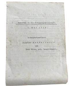 Pamphlet Aufnahme in die SS-Sippengemeinschaft 1938 - Nice Used Condition