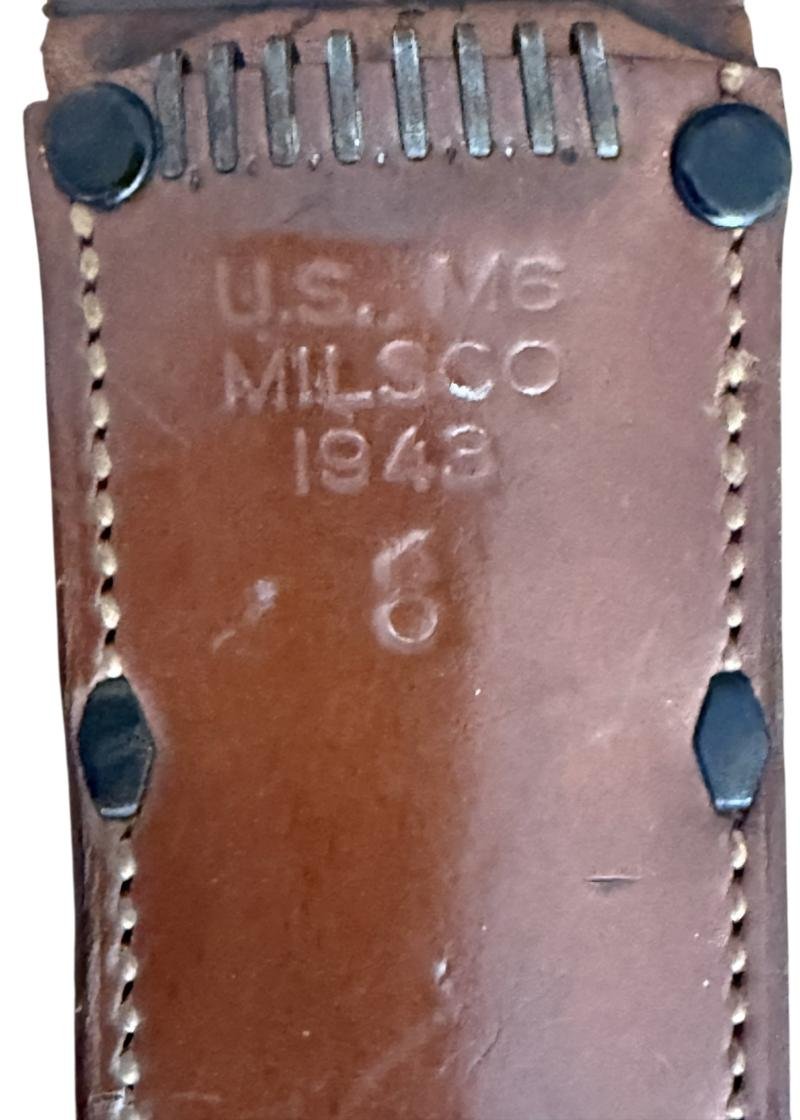 U.S. First Model M3 Trench Knife 'Camillus' 1943 With M6 Leather Scabbard - Nice Used Condition — image 10