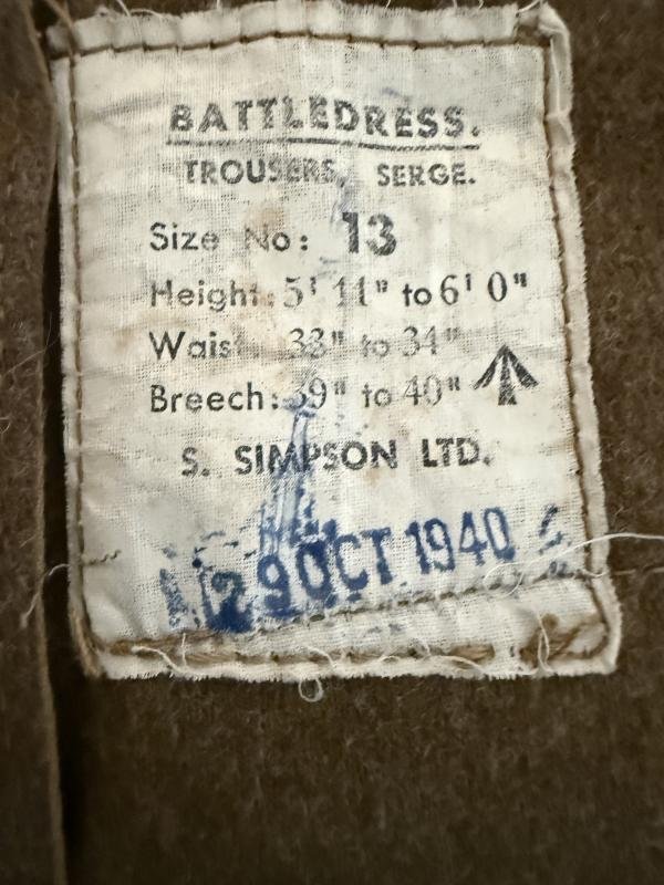 British 1937 Pattern Battle Dress Trousers 1939 Dated - Near Mint Condition Fitted With Original Label — image 12