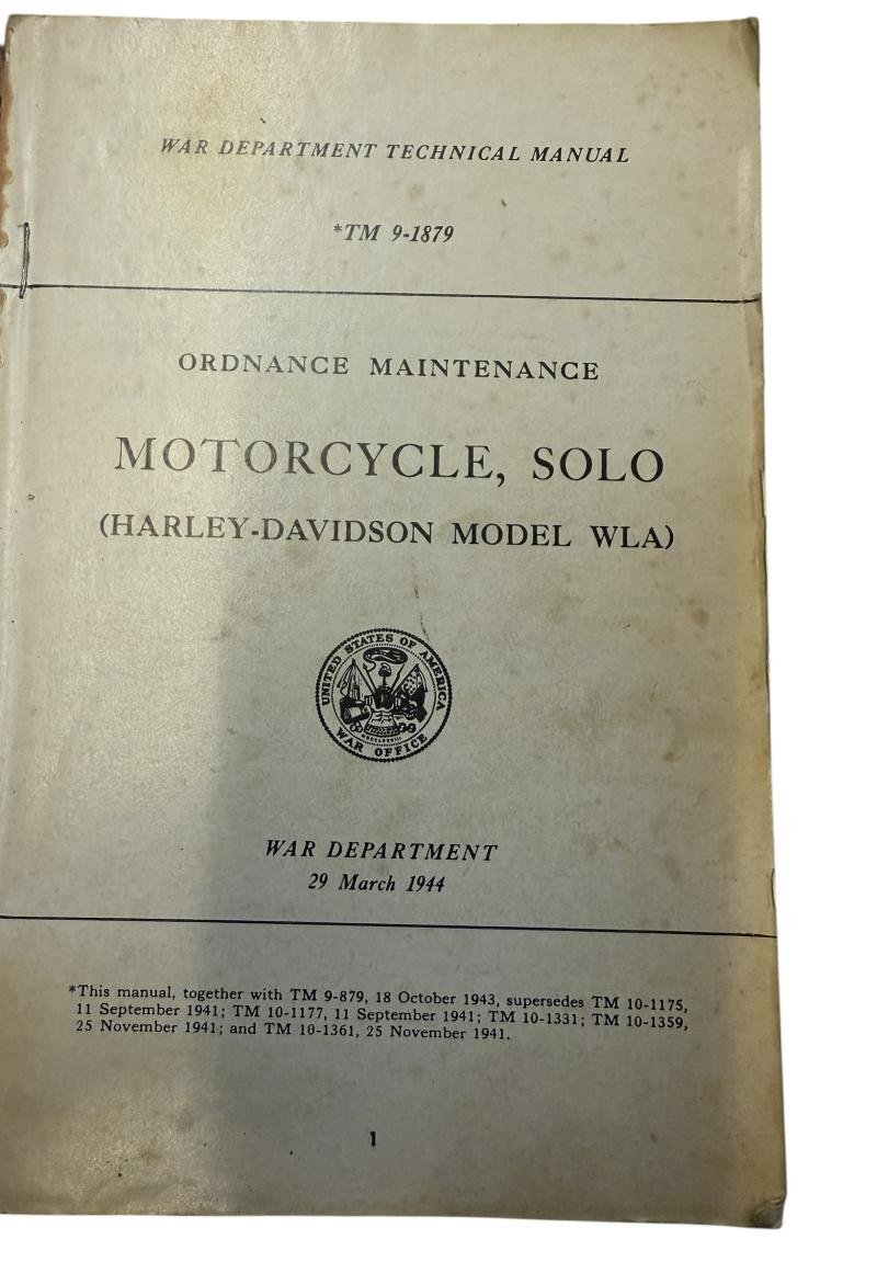 Harley-Davidson Technical Manual For Model WLA TM 9-1879 - Nice UsedCondition — image 2
