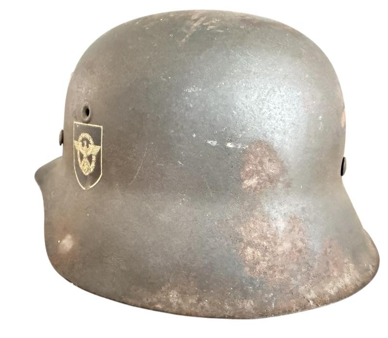 M42 Double Decal Polizei Combat Helmet Named 'ET64' - Nice Used Condition — image 6