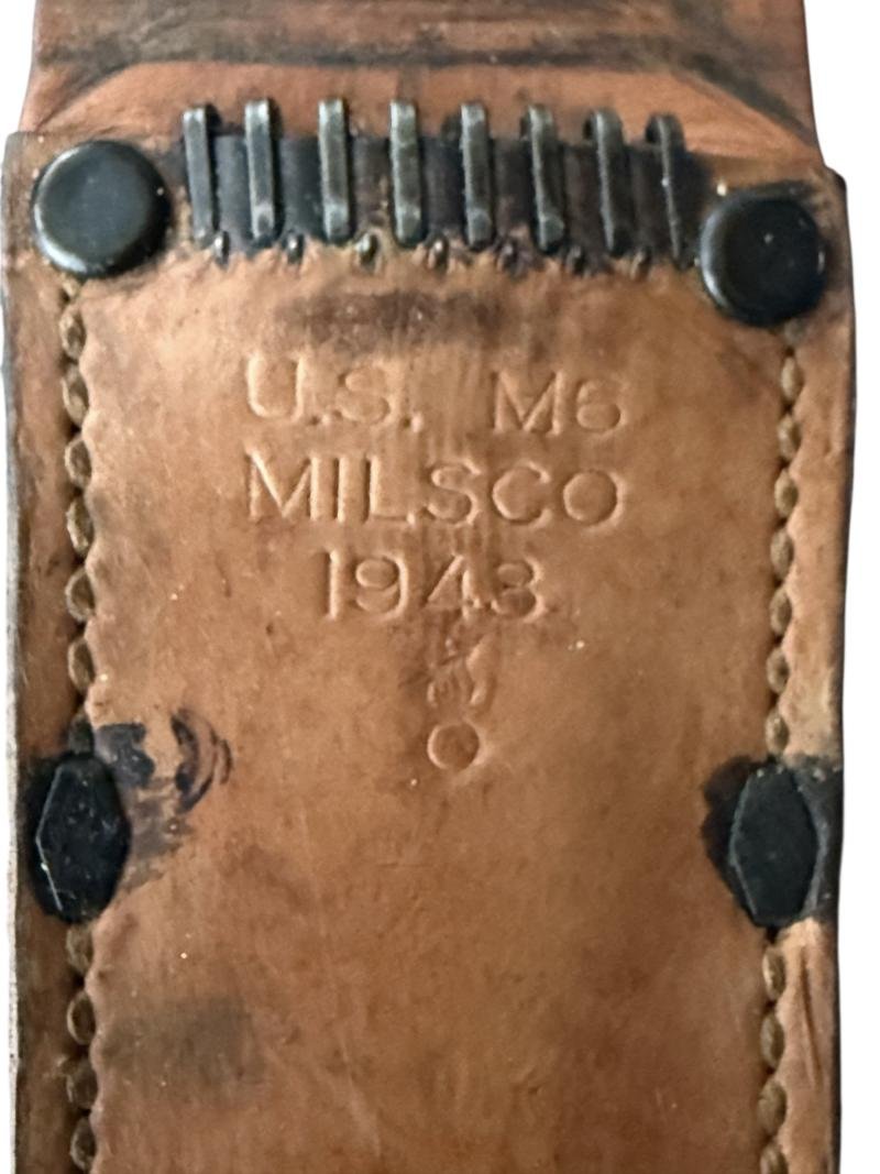 U.S. First Model M3 Trench Knife 'Camillus' 1943 With M6 Leather Scabbard - Nice Used Condition — image 15