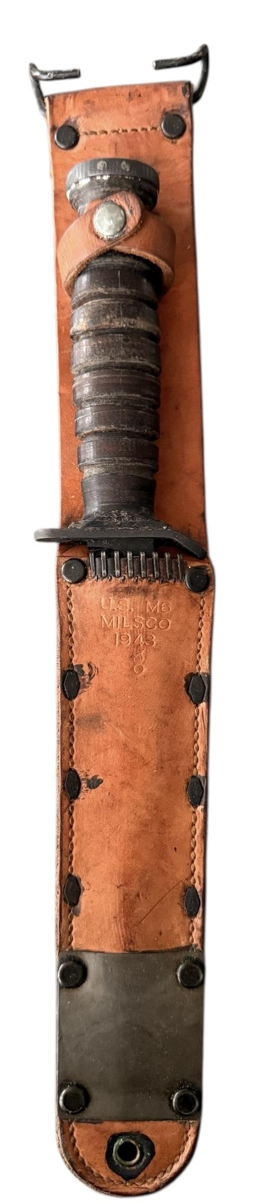 U.S. First Model M3 Trench Knife 'Camillus' 1943 With M6 Leather Scabbard - Nice Used Condition — image 2