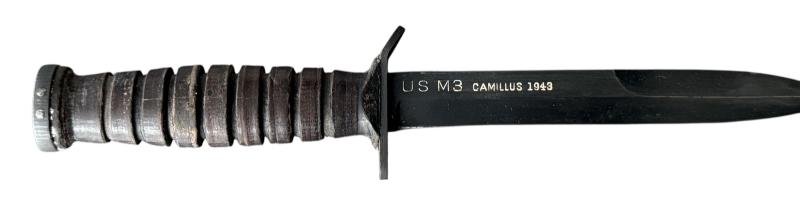 U.S. First Model M3 Trench Knife 'Camillus' 1943 With M6 Leather Scabbard - Nice Used Condition — image 3