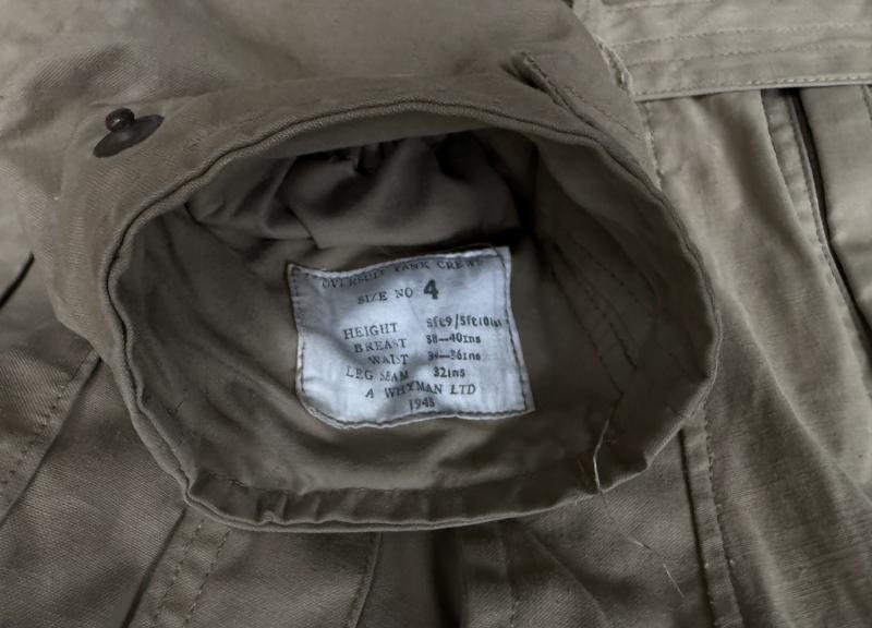 British Tank Crew Overall & Hood Sized 4 Dated 1945 - Mint Condition — image 6