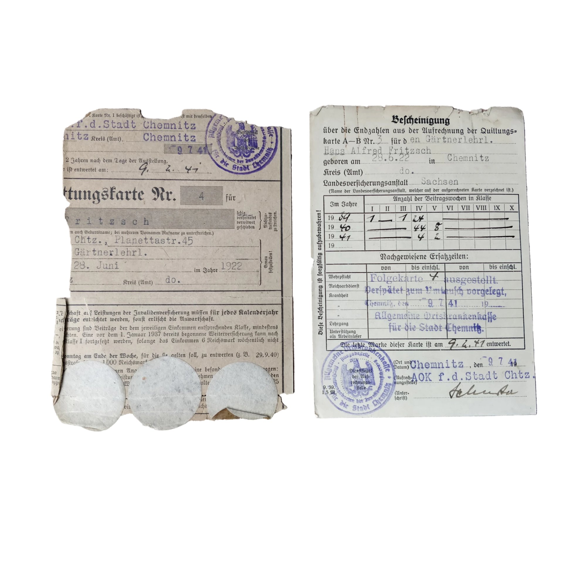 WWII German Arbeitsbuch With Documents Chemnitz — image 2