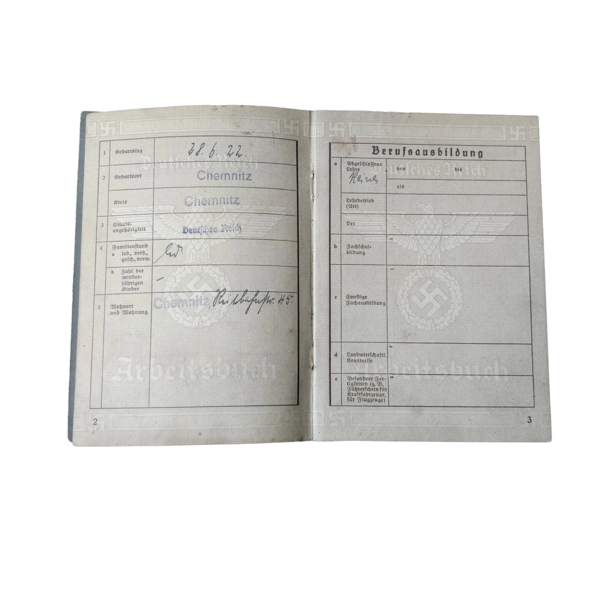 WWII German Arbeitsbuch With Documents Chemnitz — image 6