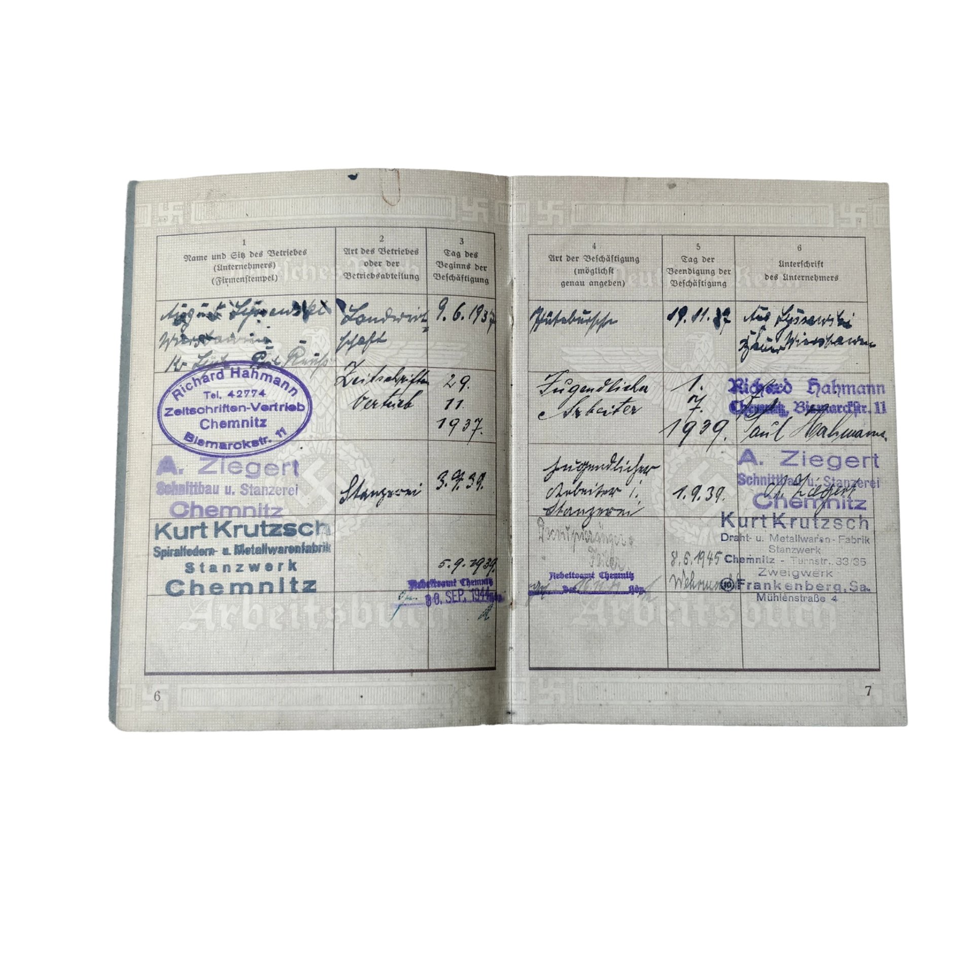WWII German Arbeitsbuch With Documents Chemnitz — image 8