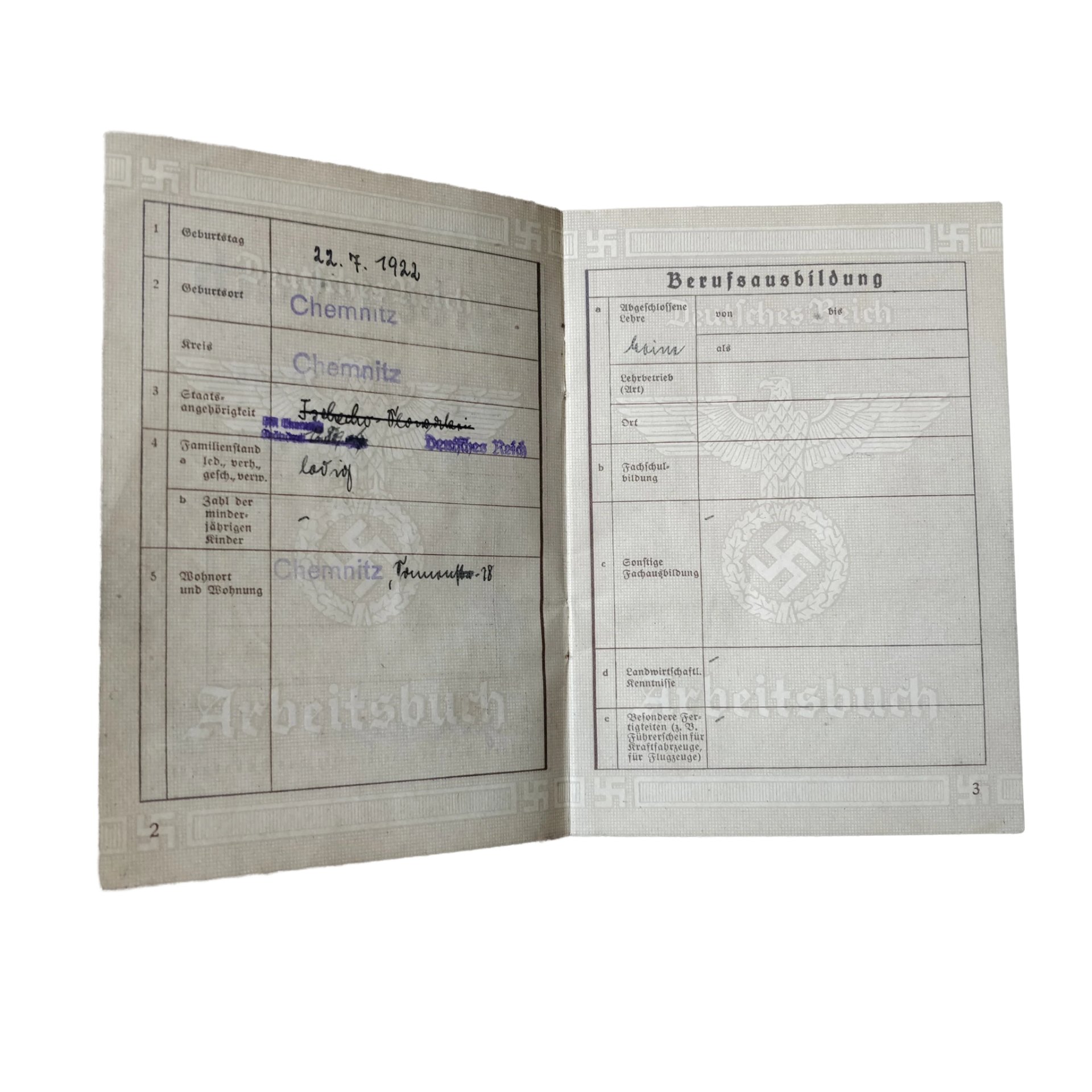 WWII German Arbeitsbuch With Documents Chemnitz — image 6