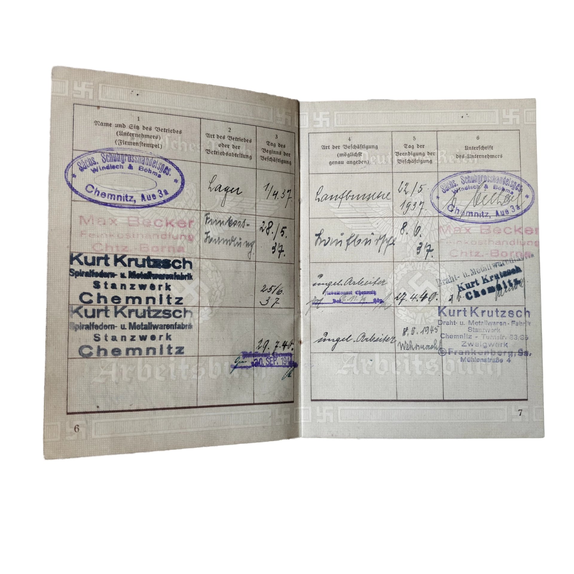 WWII German Arbeitsbuch With Documents Chemnitz — image 8