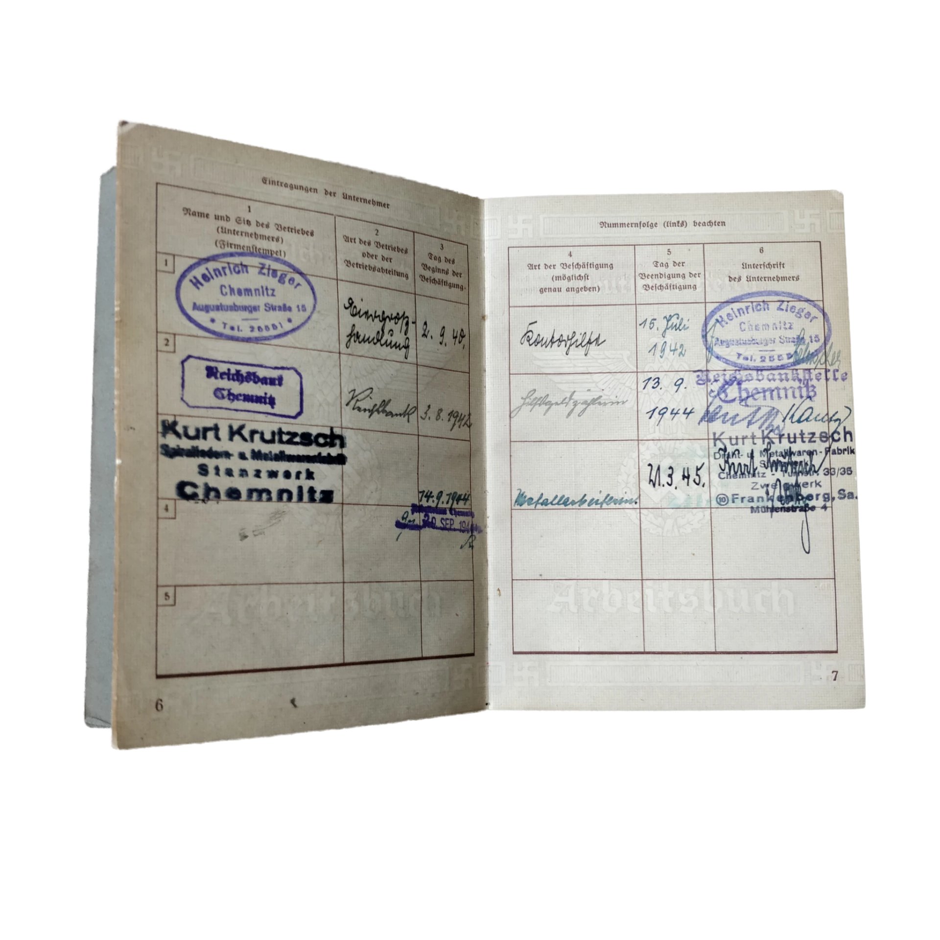 WWII German Arbeitsbuch With Documents Chemnitz — image 11