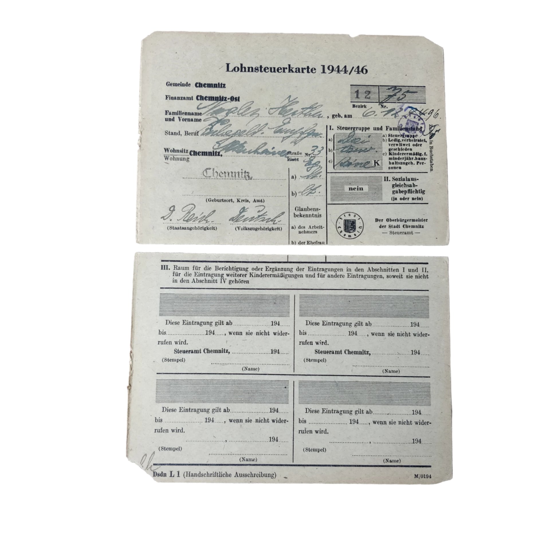 WWII German Arbeitsbuch With Documents Chemnitz — image 2