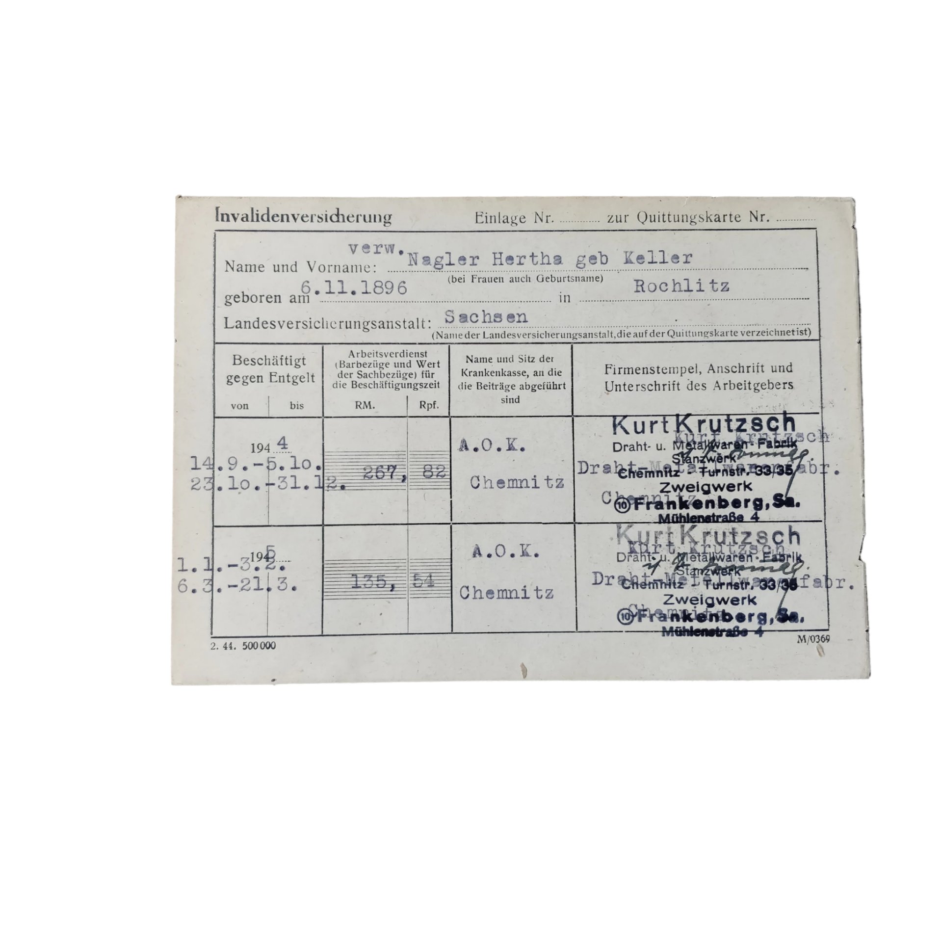 WWII German Arbeitsbuch With Documents Chemnitz — image 3