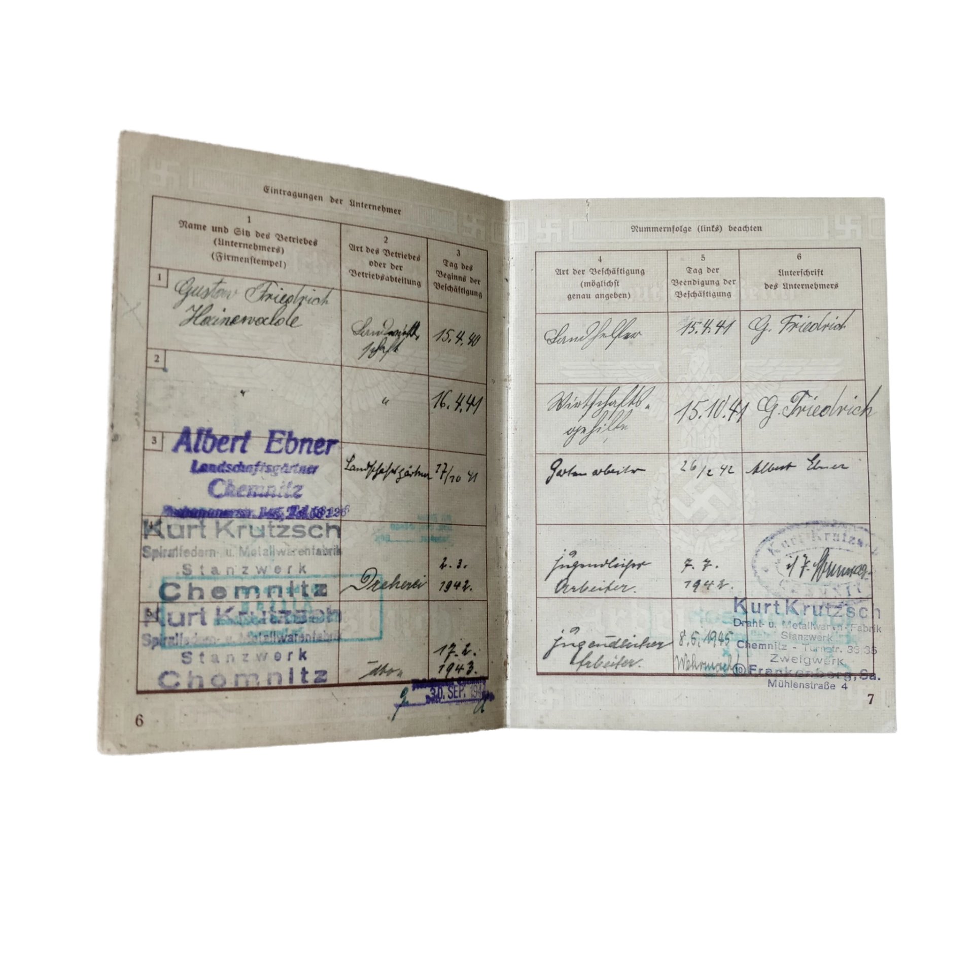 WWII German Arbeitsbuch With Documents Chemnitz — image 9