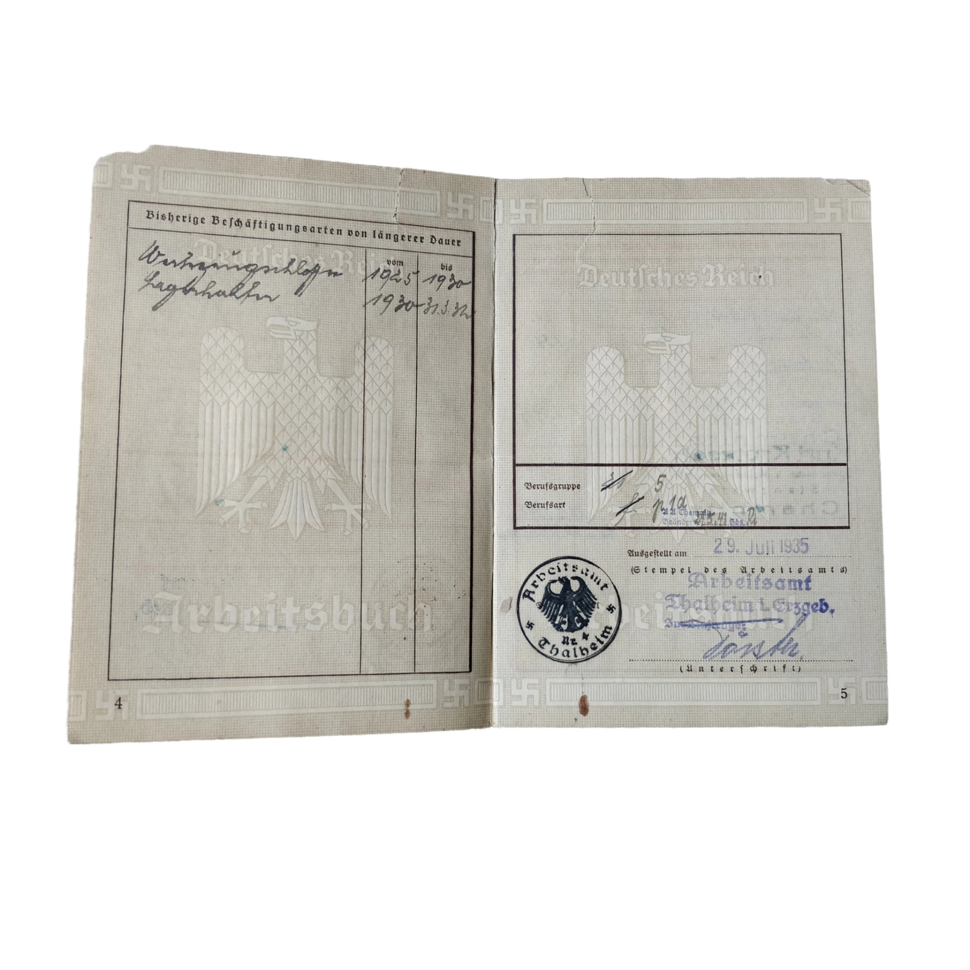 WWII German Arbeitsbuch With Document Thalheim — image 7