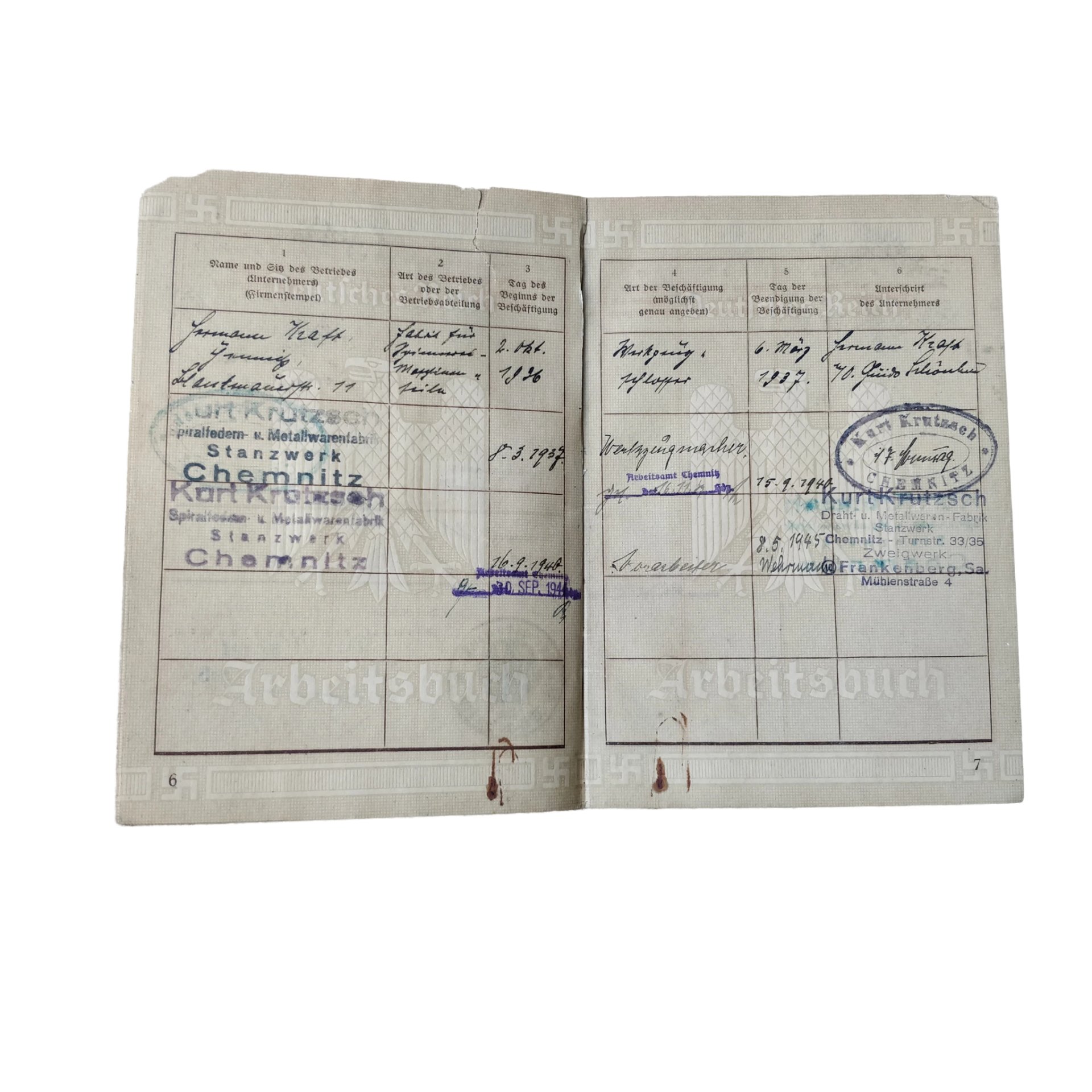 WWII German Arbeitsbuch With Document Thalheim — image 8