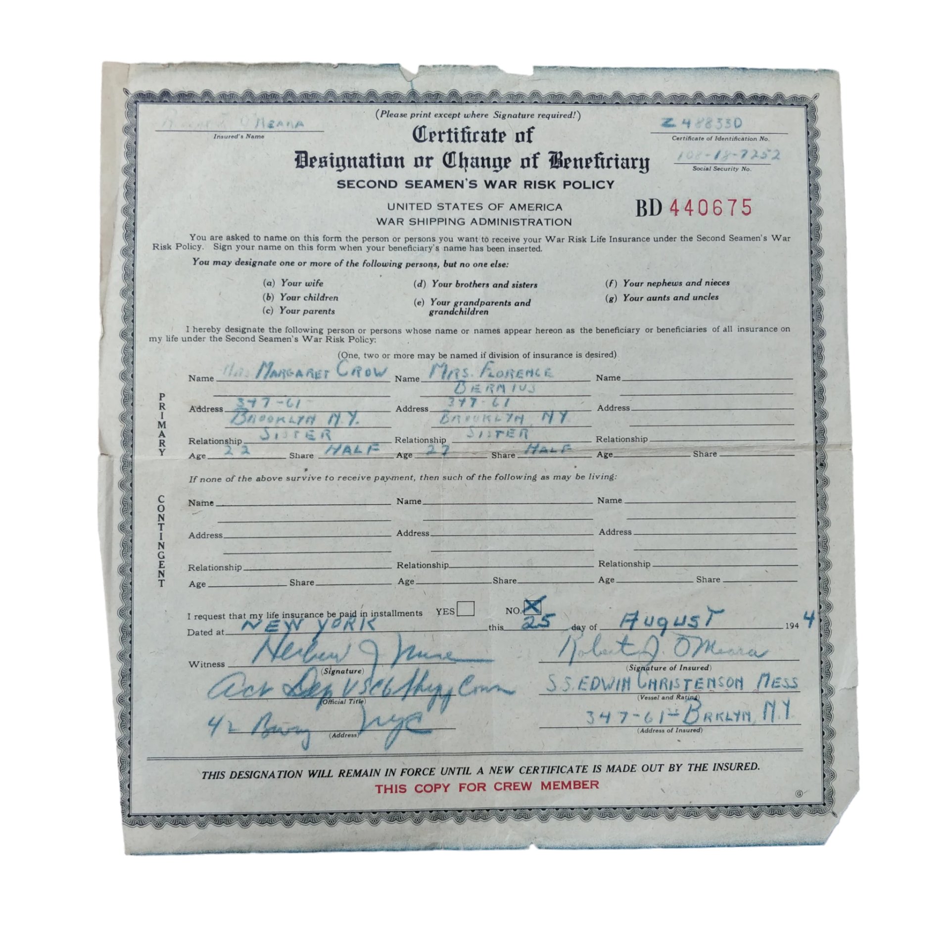 WWII US Navy Merchant Marine Paperwork Grouping — image 12