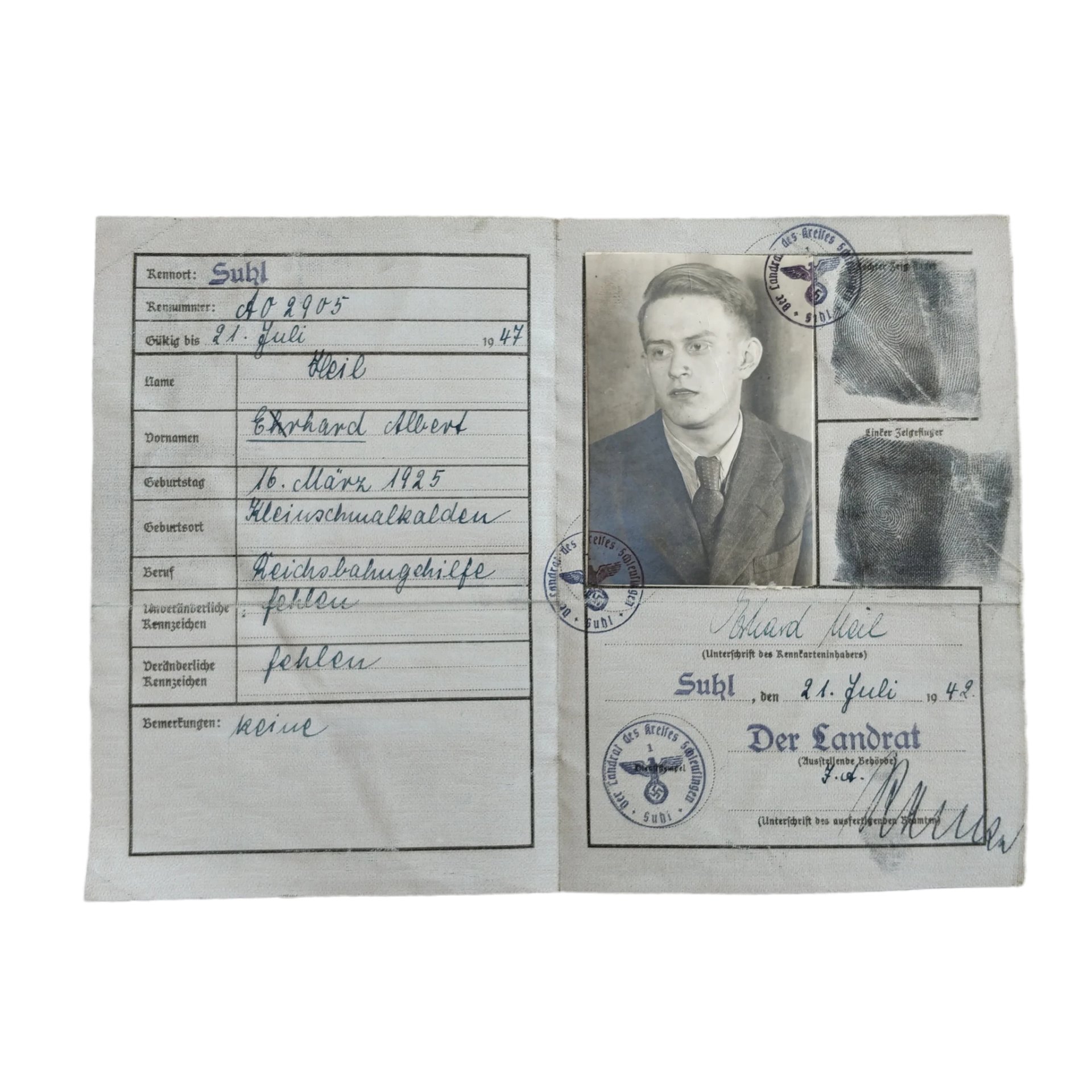 WWII German Kennkarte Suhl — image 2