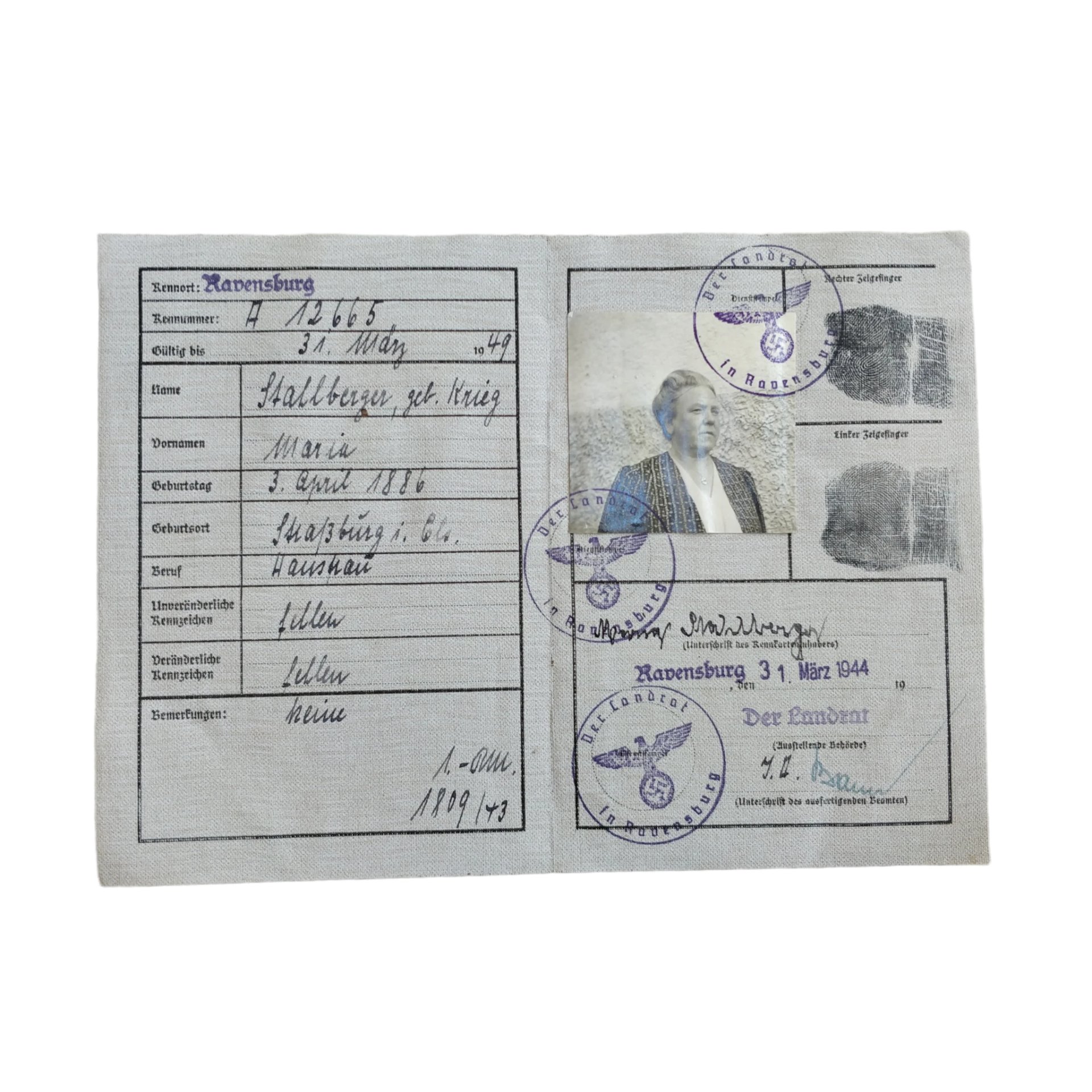 WWII German Kennkarte Ravensburg — image 2