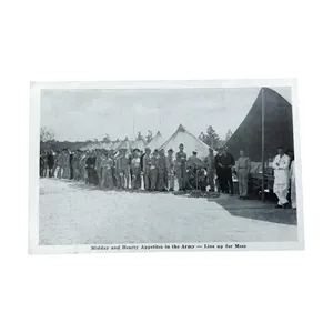 WWII US Postcard Line Up For Mess