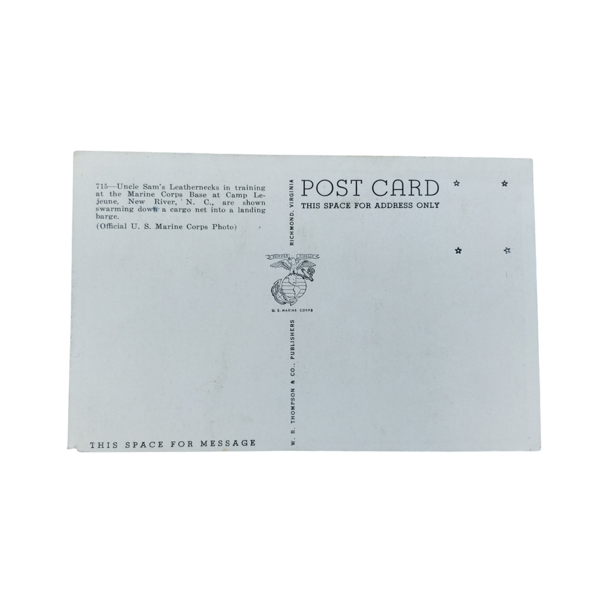 WWII US Postcard Camp Lejeune — image 2