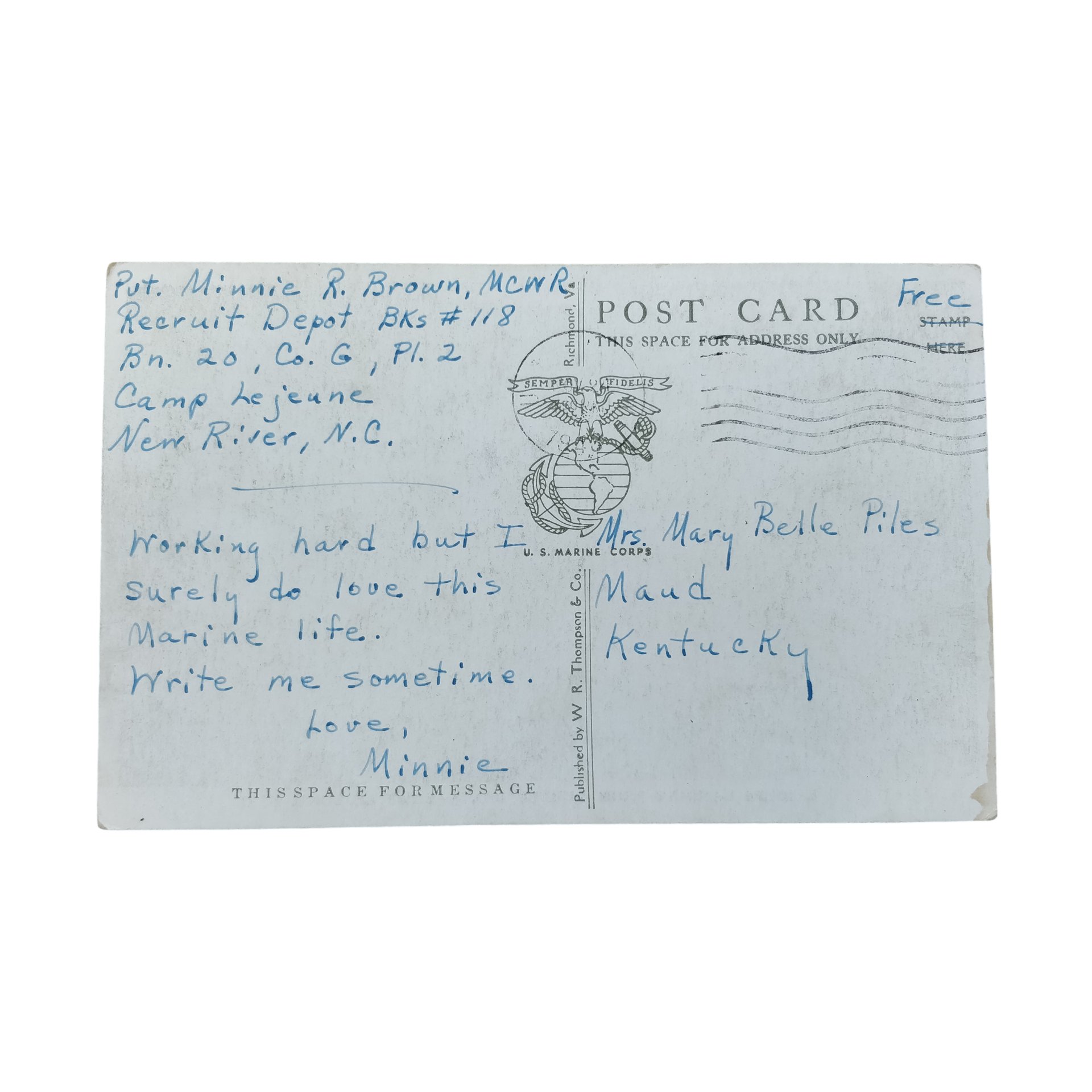 WWII US Postcard Camp Lejeune — image 2