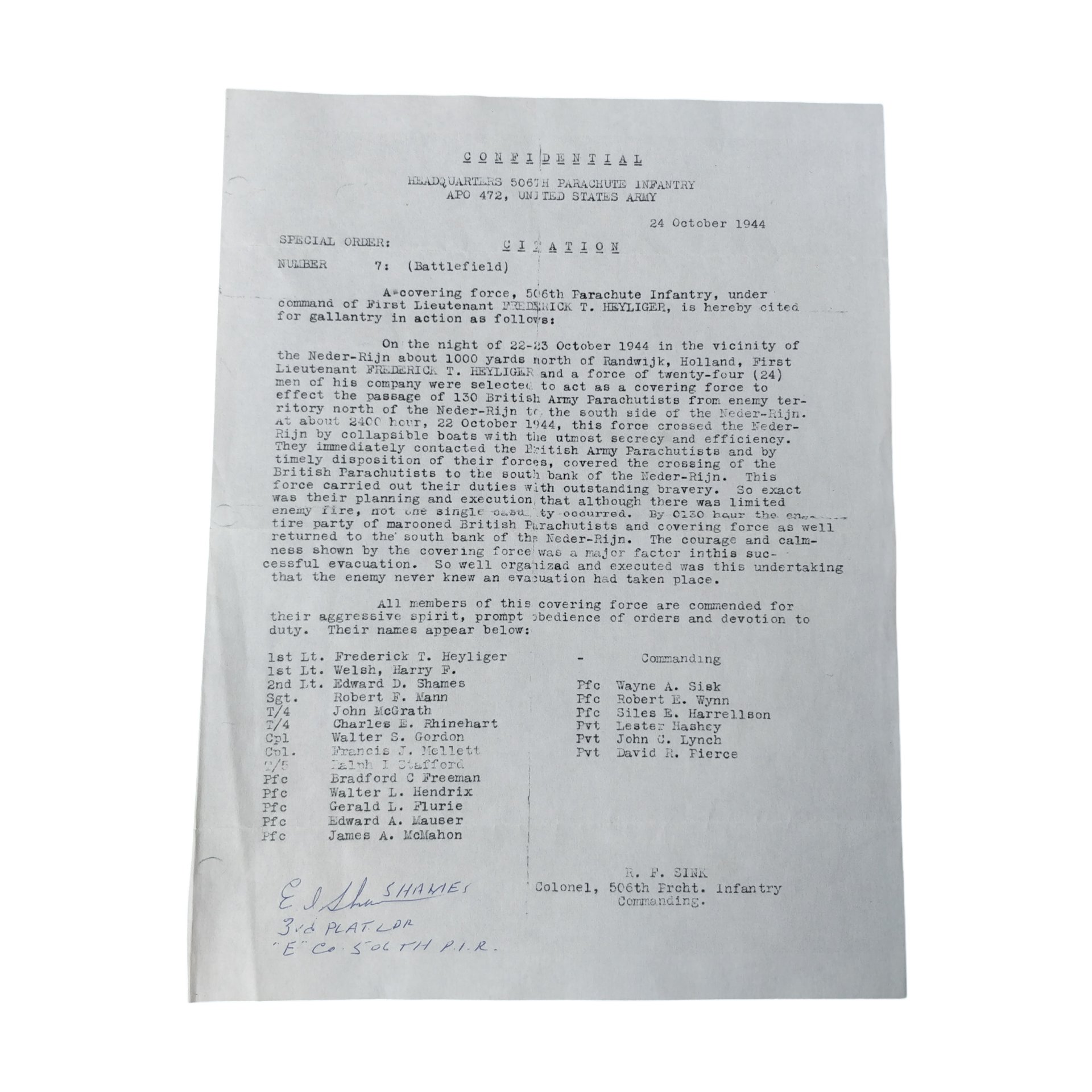 WWII US 101st AB 506th PIR Easy Company Veteran Autograph Set Shames — image 3