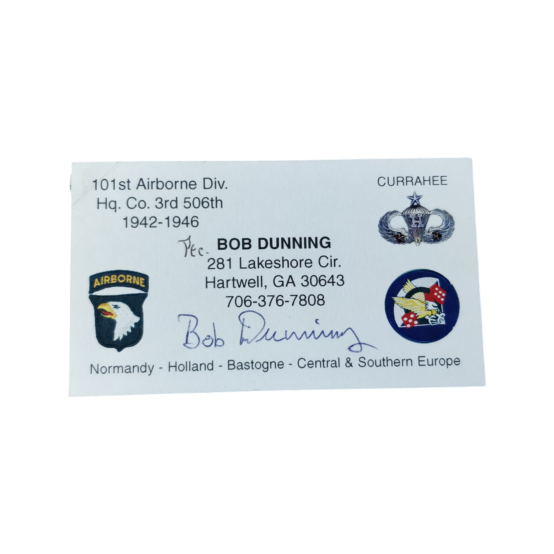 WWII US 101st AB 506th PIR HQ Company Veteran Autograph Set Bob Dunning — image 5