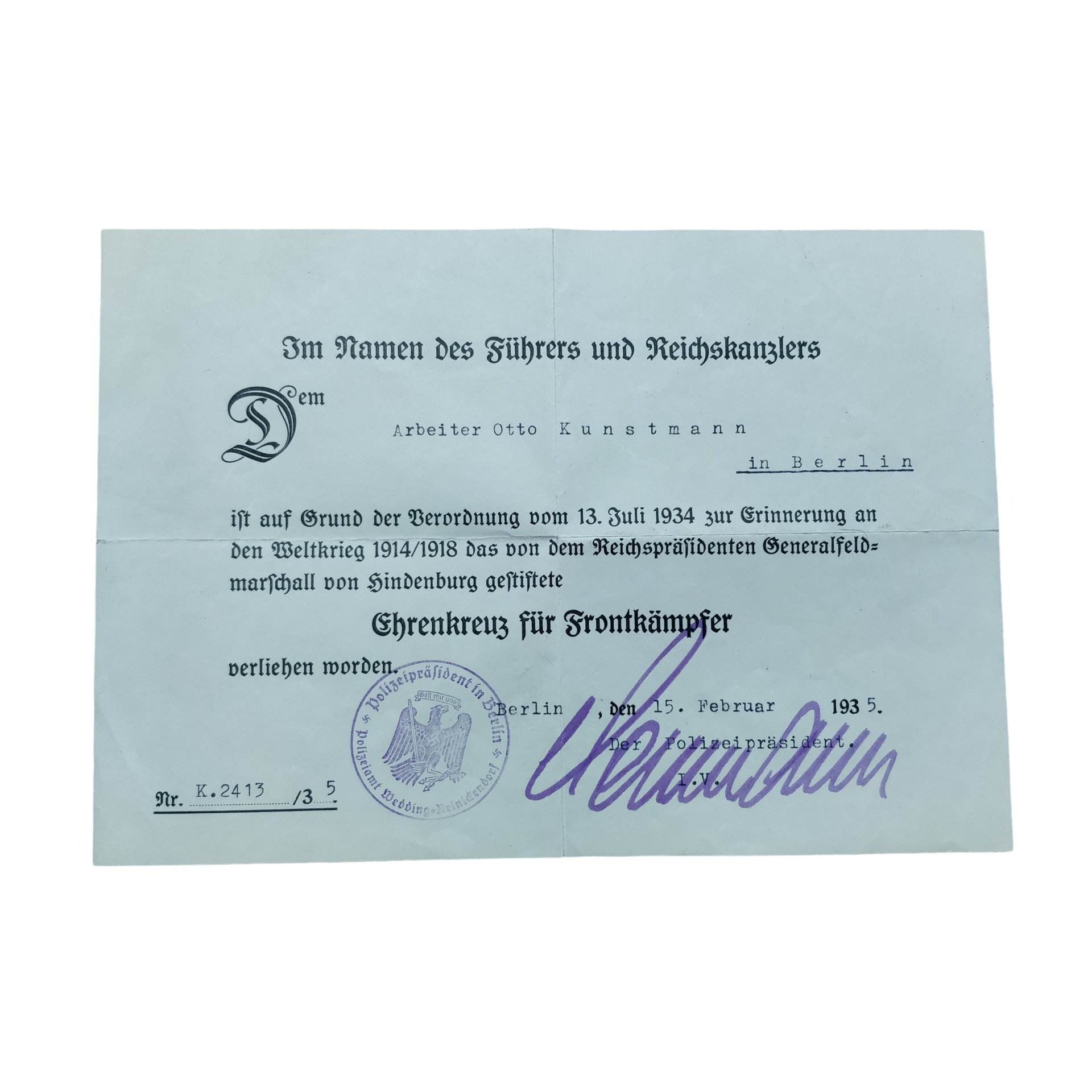 WWI German Frontkampfer Medal Set — image 2