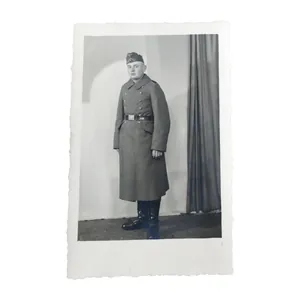 WWII German Portrait Photograph Infantry Overcoat