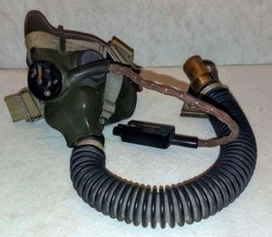 RAF H type oxygen mask 4/45 dated with oxygen tube