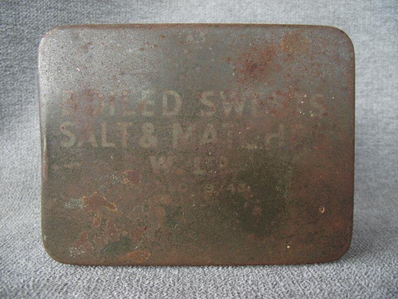 British 1943 Dated Boiled Sweets, Salt and Matches Tin. — image 2