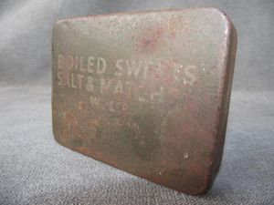 British 1943 Dated Boiled Sweets, Salt and Matches Tin.